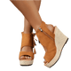 Boho Wedge Sandals - Women's Peep Toe Mid Heel Comfort Shoes - minbolu -