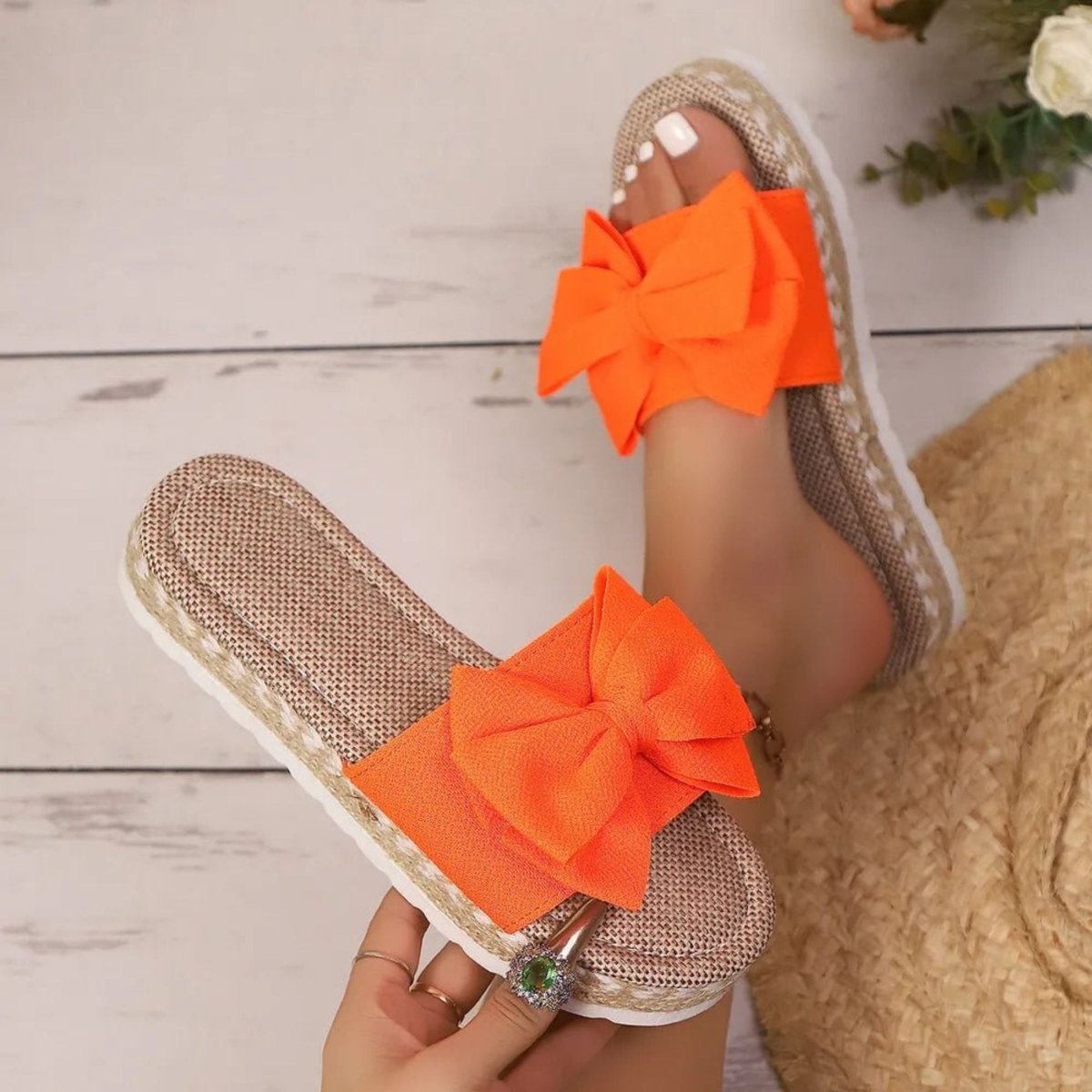 Bow Open Toe Platform Sandals - Open Toe Slide Sandals - minbolu