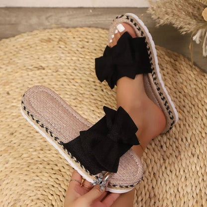 Bow Open Toe Platform Sandals - Open Toe Slide Sandals - minbolu