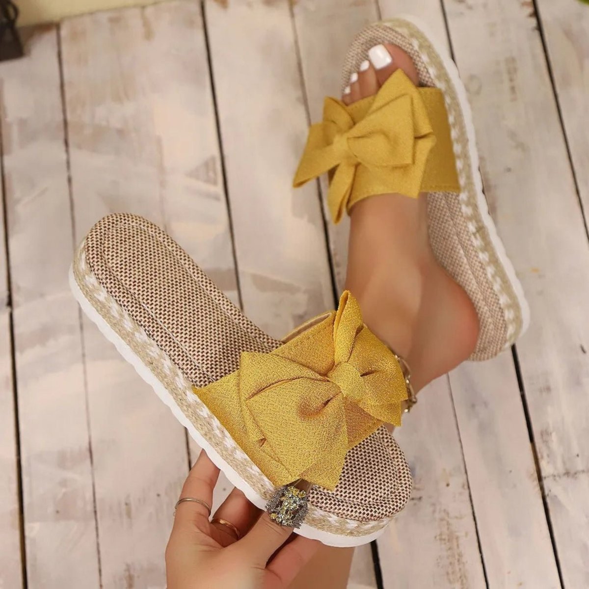 Bow Open Toe Platform Sandals - Open Toe Slide Sandals - minbolu