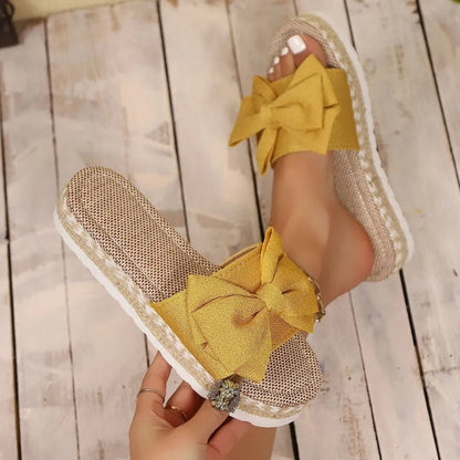 Bow Open Toe Platform Sandals - Open Toe Slide Sandals - minbolu