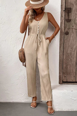 Chic Sleeveless Jumpsuit with Pockets - Casual Wide Leg Romper - minbolu -