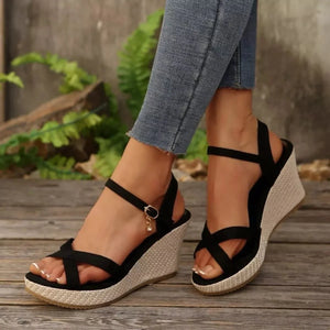 Crisscross Open Toe Wedge Sandals - minbolu -