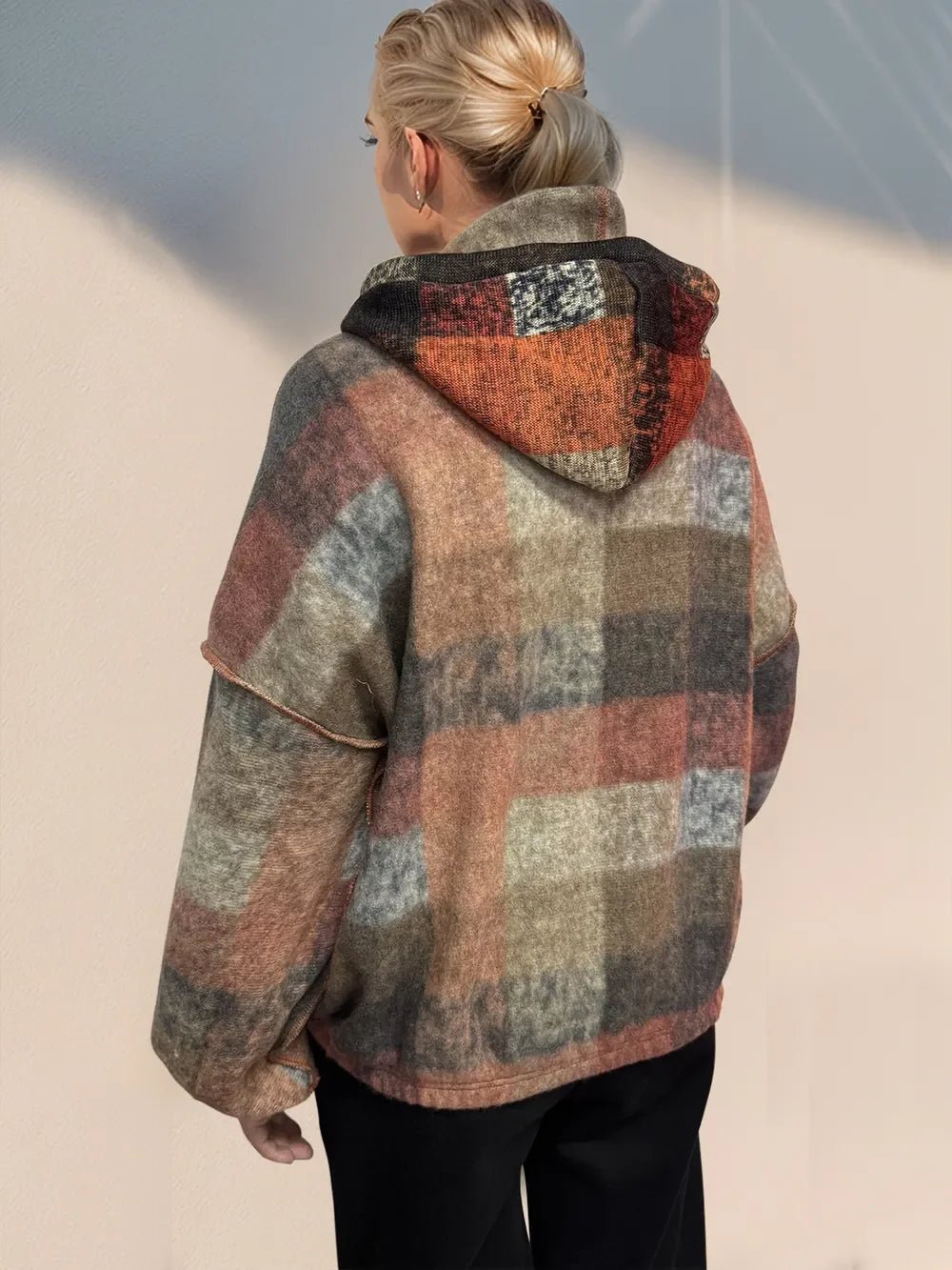 Double Take Luxe Half-Zip Exposed Seam Boho Fleece Women’s Hoodie - minbolu -