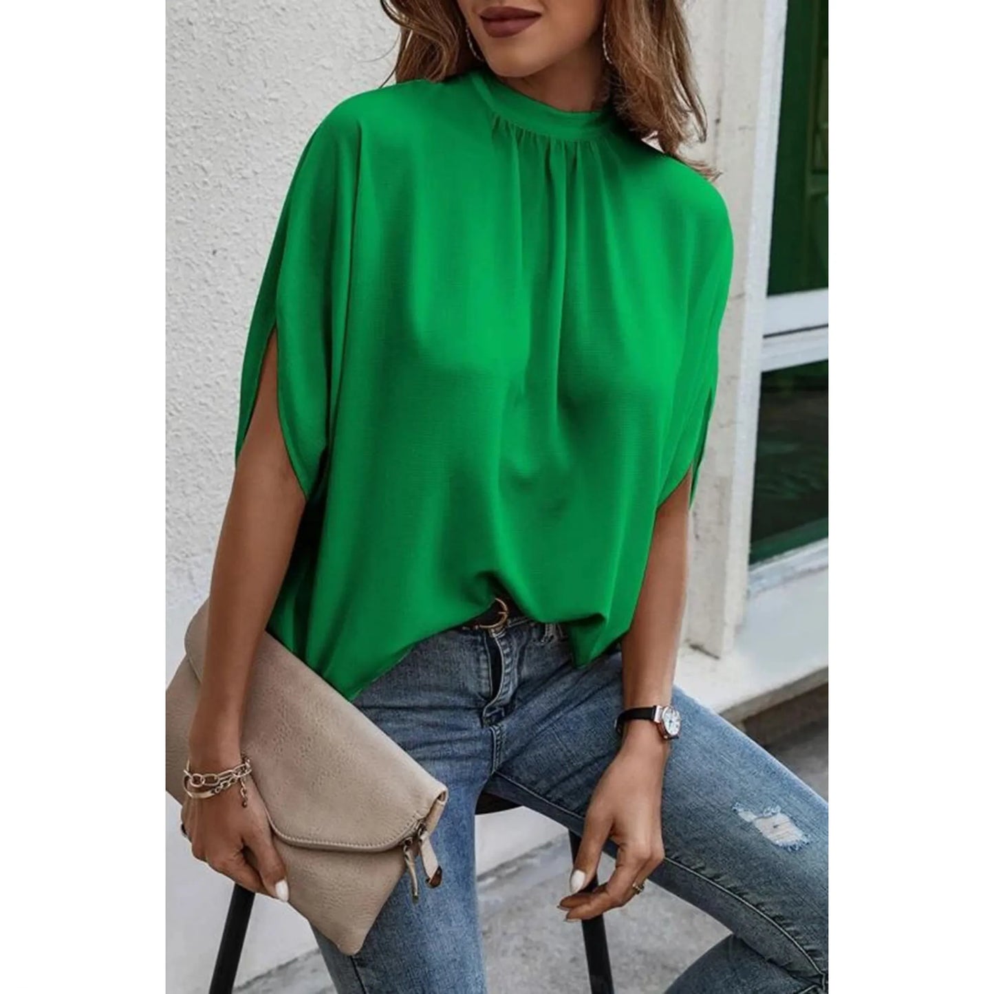 Tie Back Slit Half Sleeve Blouse