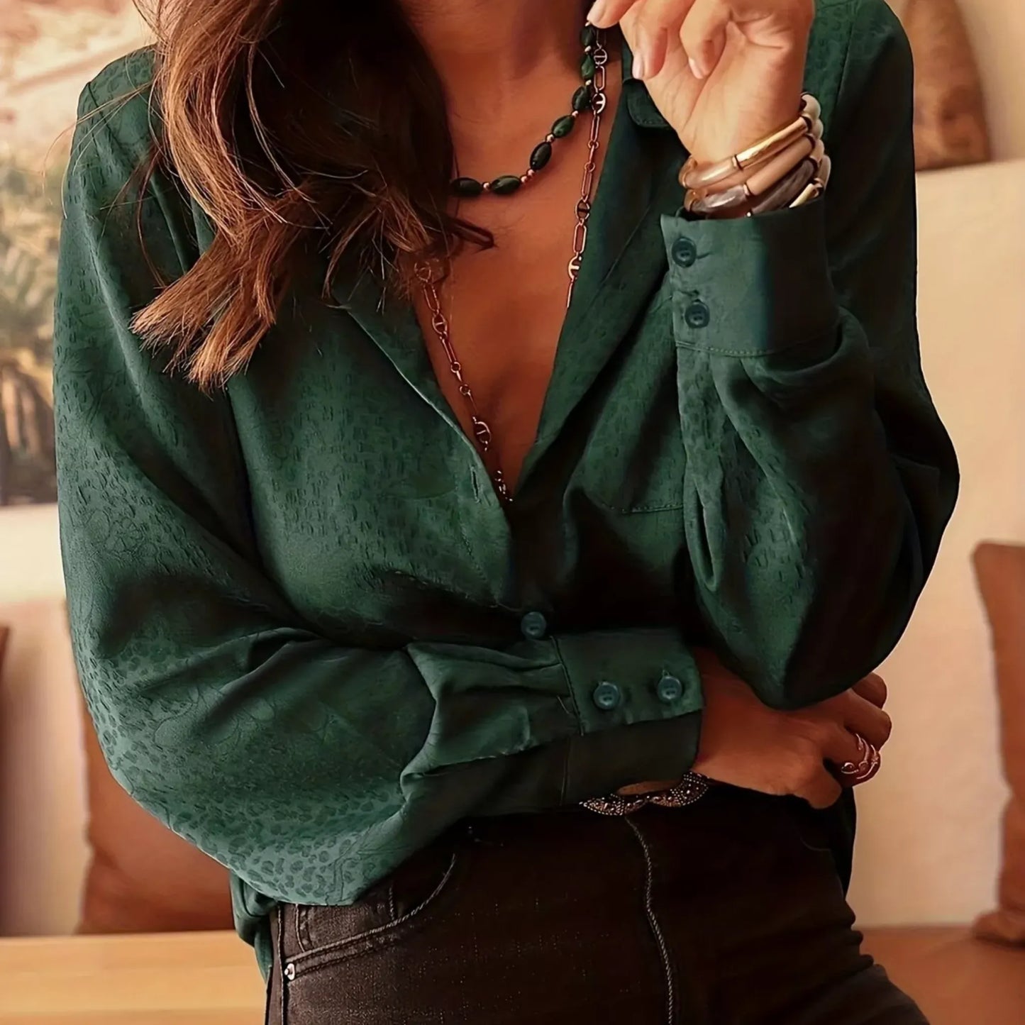 Leopard Button Up Long Sleeve Shirt