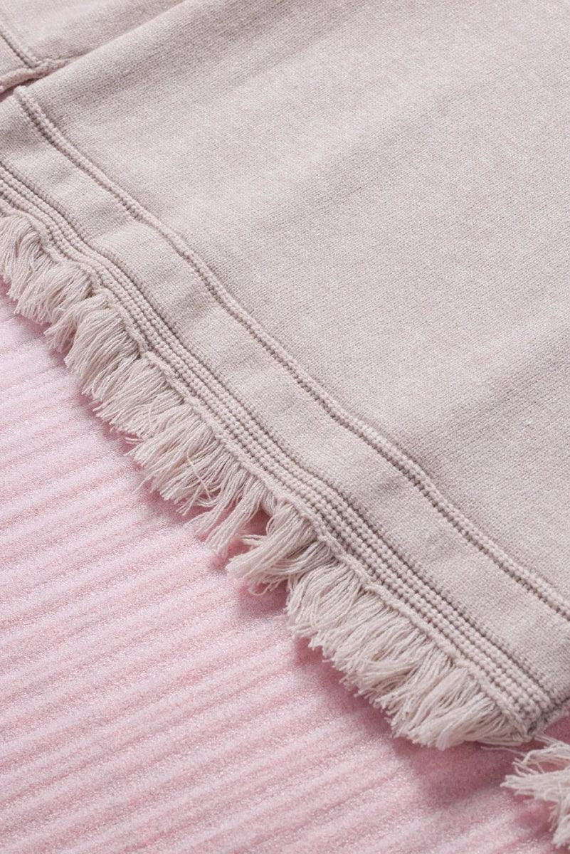 Exposed Seam Fringe Hem V-Neck Long Sleeve Sweater - minbolu -