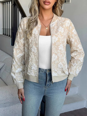 Floral Lightweight Zip Up Jacket - minbolu -