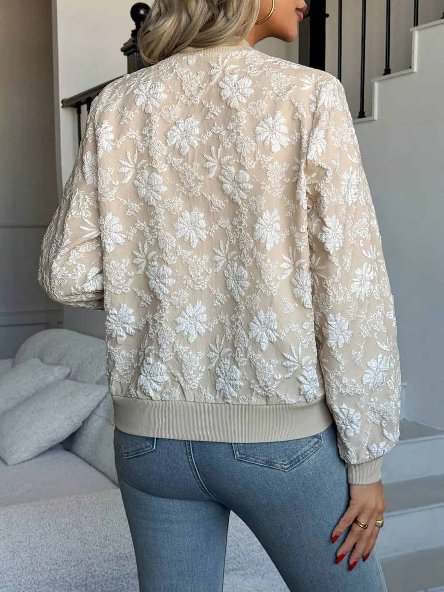 Floral Lightweight Zip Up Jacket - minbolu -