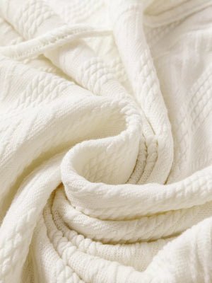 Floral Patchwork Textured Knit Drawstring V Neck Blouse - minbolu -