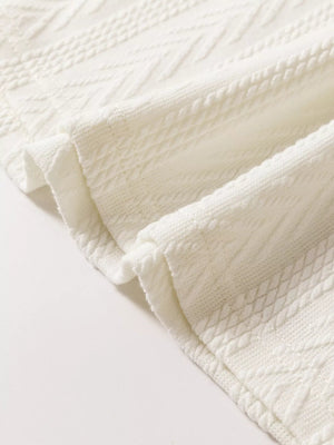 Floral Patchwork Textured Knit Drawstring V Neck Blouse - minbolu -