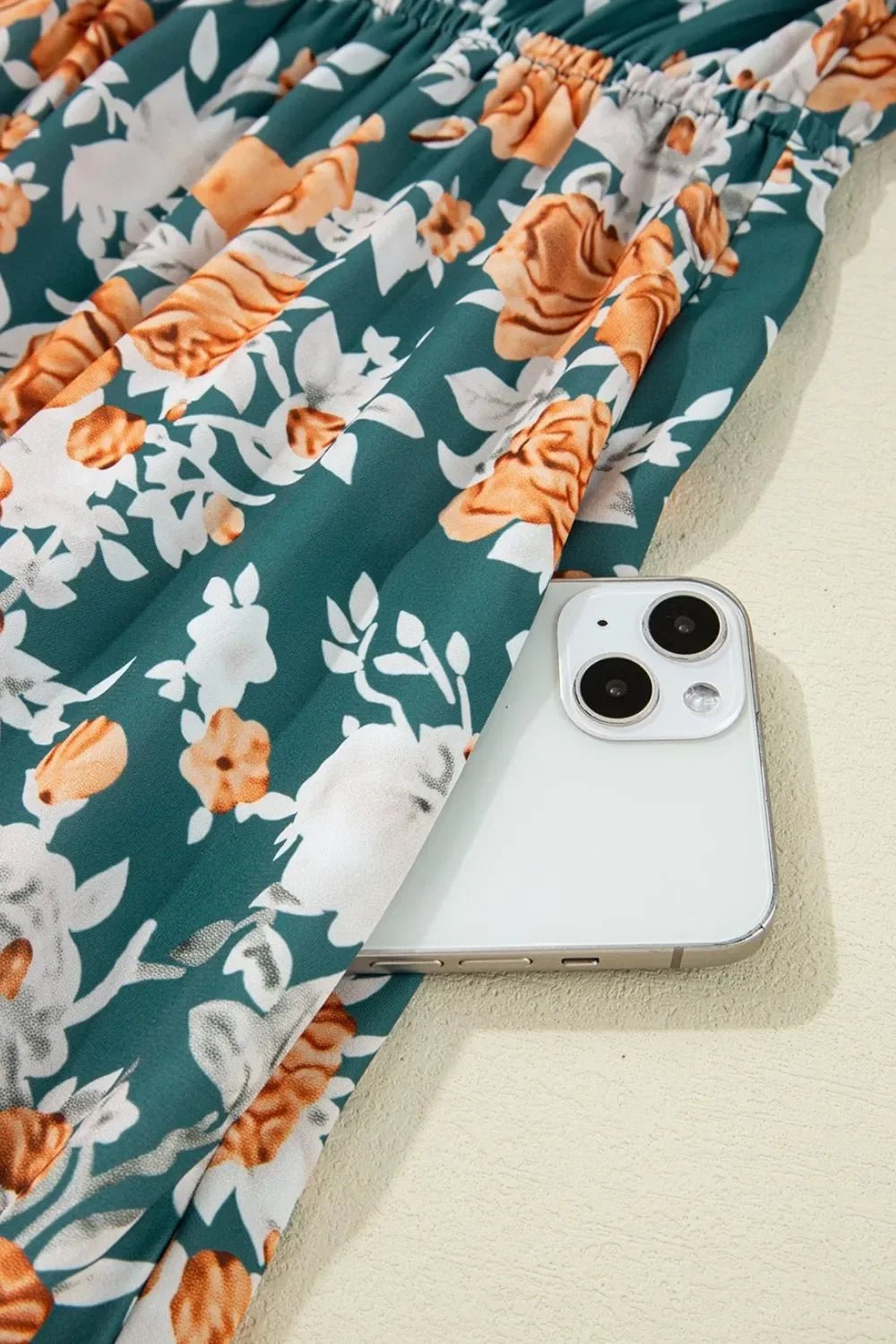 Floral Print Trimmed V Neck Tie Waist Sleeveless Dress - minbolu -