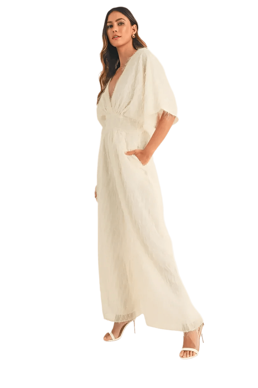 Fluffy Deep V Neck Wide Leg Jumpsuit - minbolu -