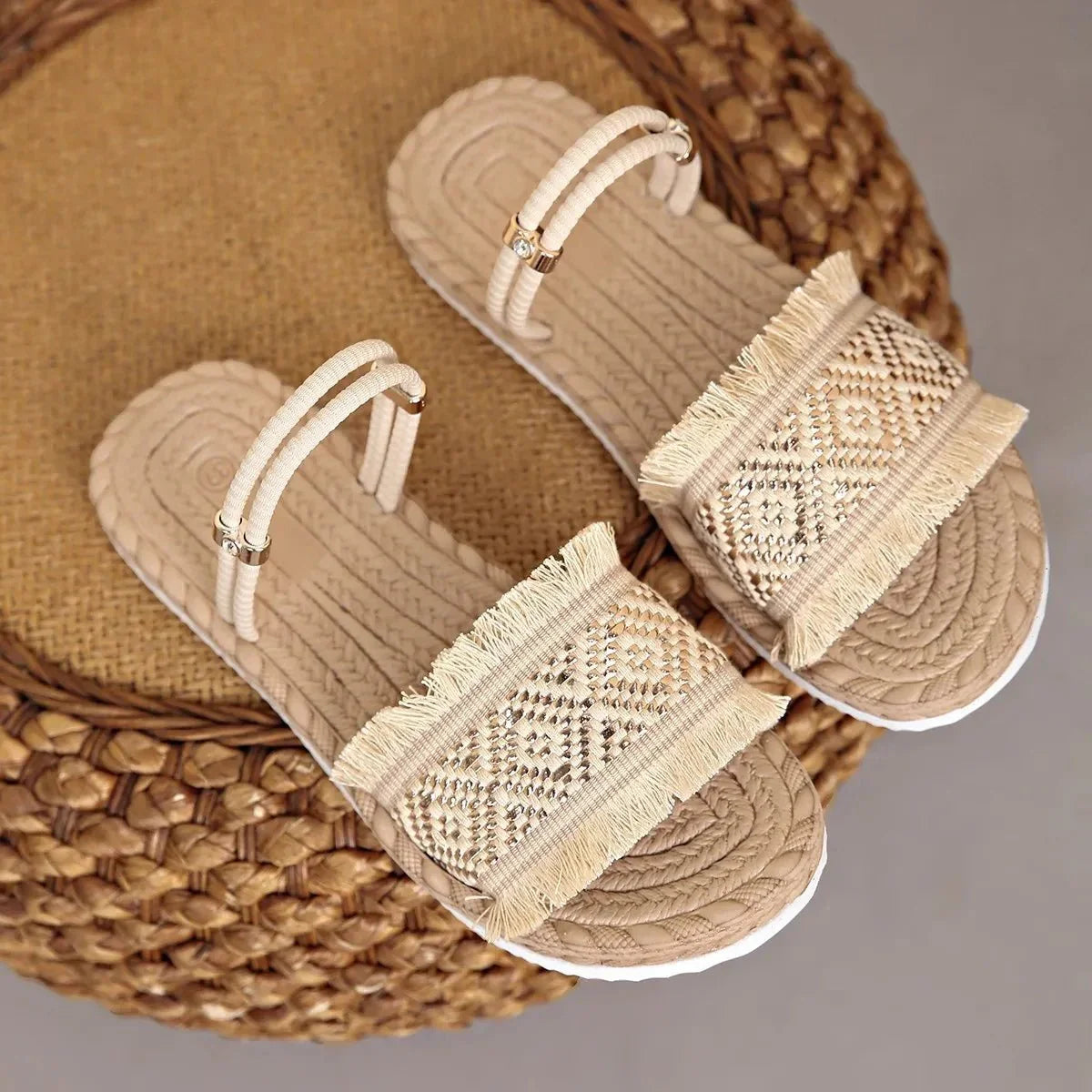 Fringe Open Toe Sandals - minbolu -