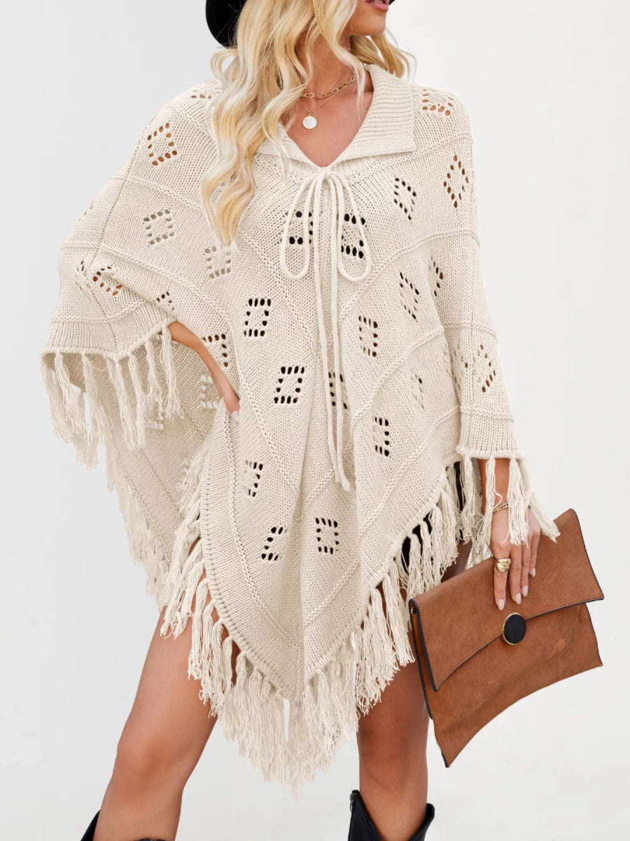 Fringe Openwork Knit Cover Up - minbolu -