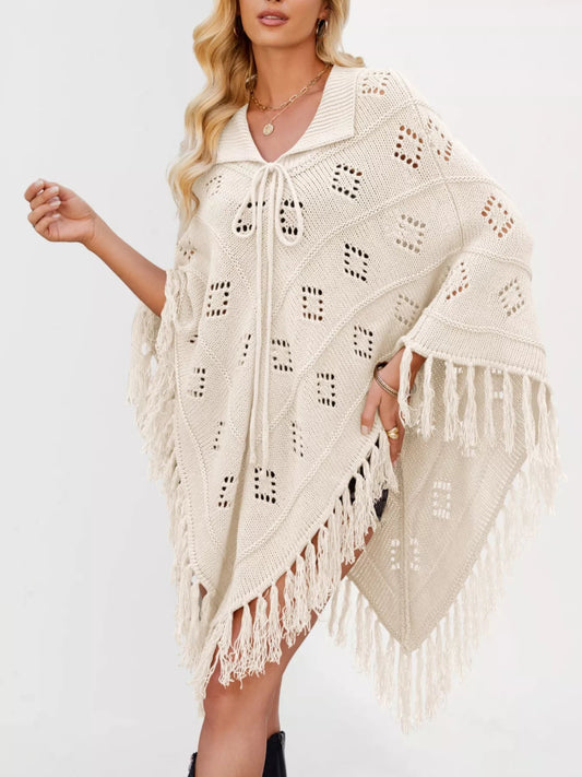 Fringe Openwork Knit Cover Up - minbolu -
