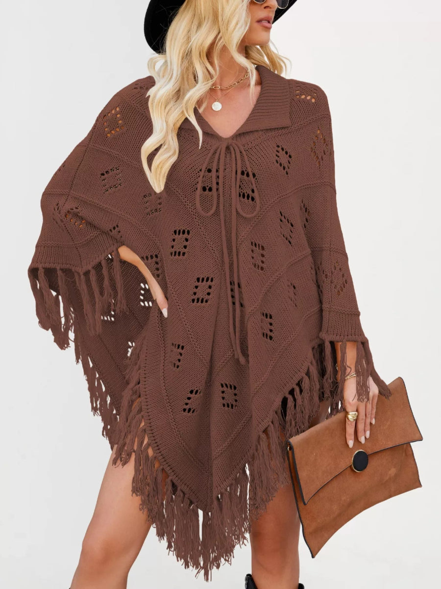 Fringe Openwork Knit Cover Up - minbolu -