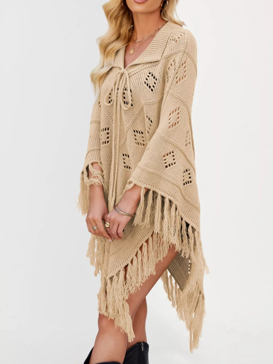 Fringe Openwork Knit Cover Up - minbolu -