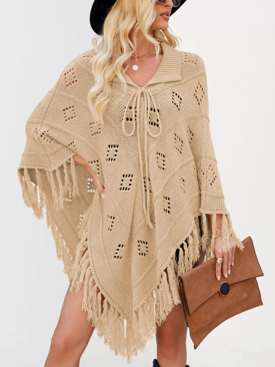 Fringe Openwork Knit Cover Up - minbolu -