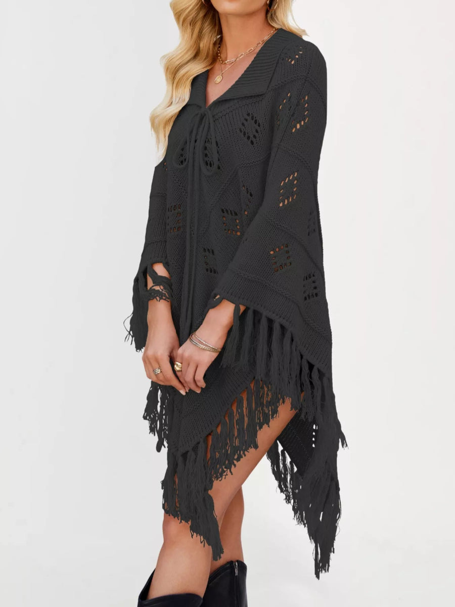Fringe Openwork Knit Cover Up - minbolu -
