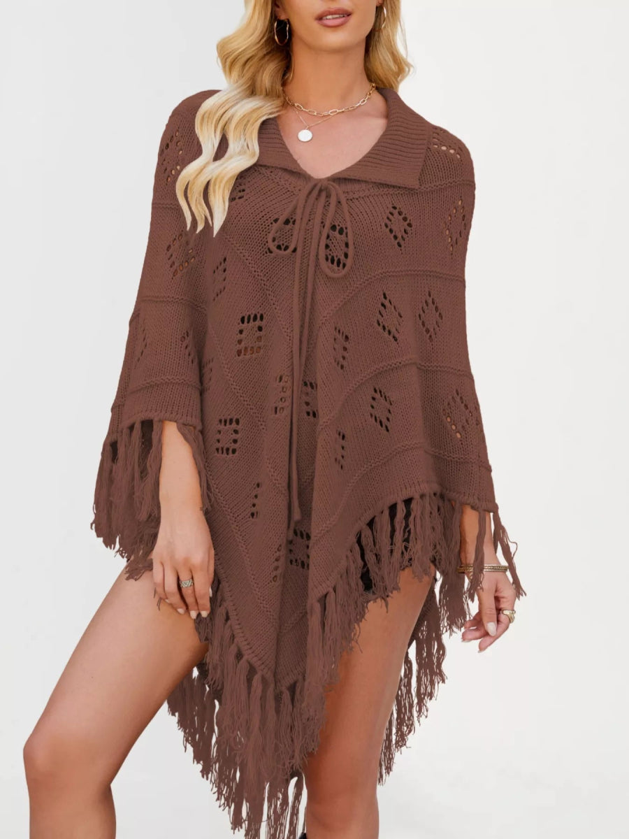 Fringe Openwork Knit Cover Up - minbolu -