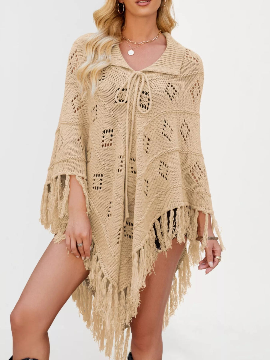 Fringe Openwork Knit Cover Up - minbolu -