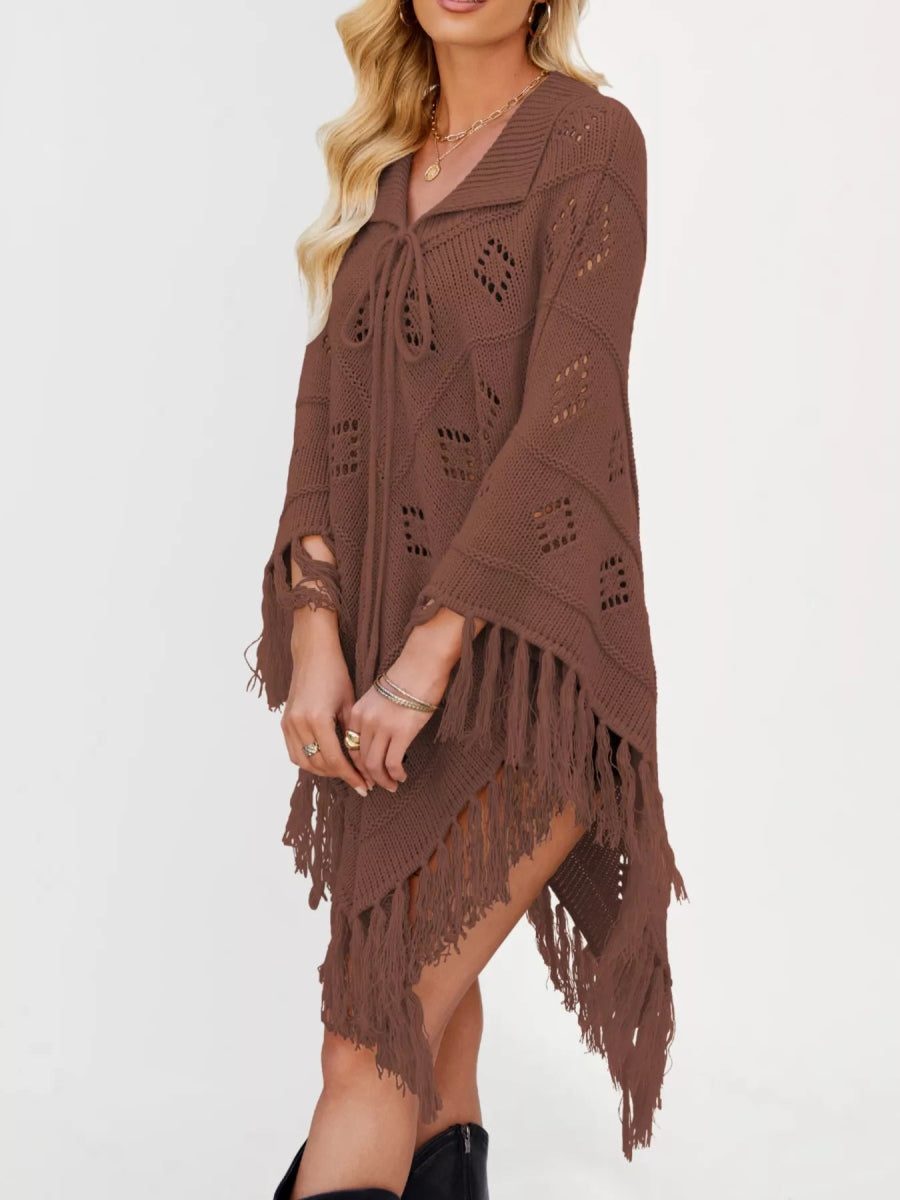 Fringe Openwork Knit Cover Up - minbolu -