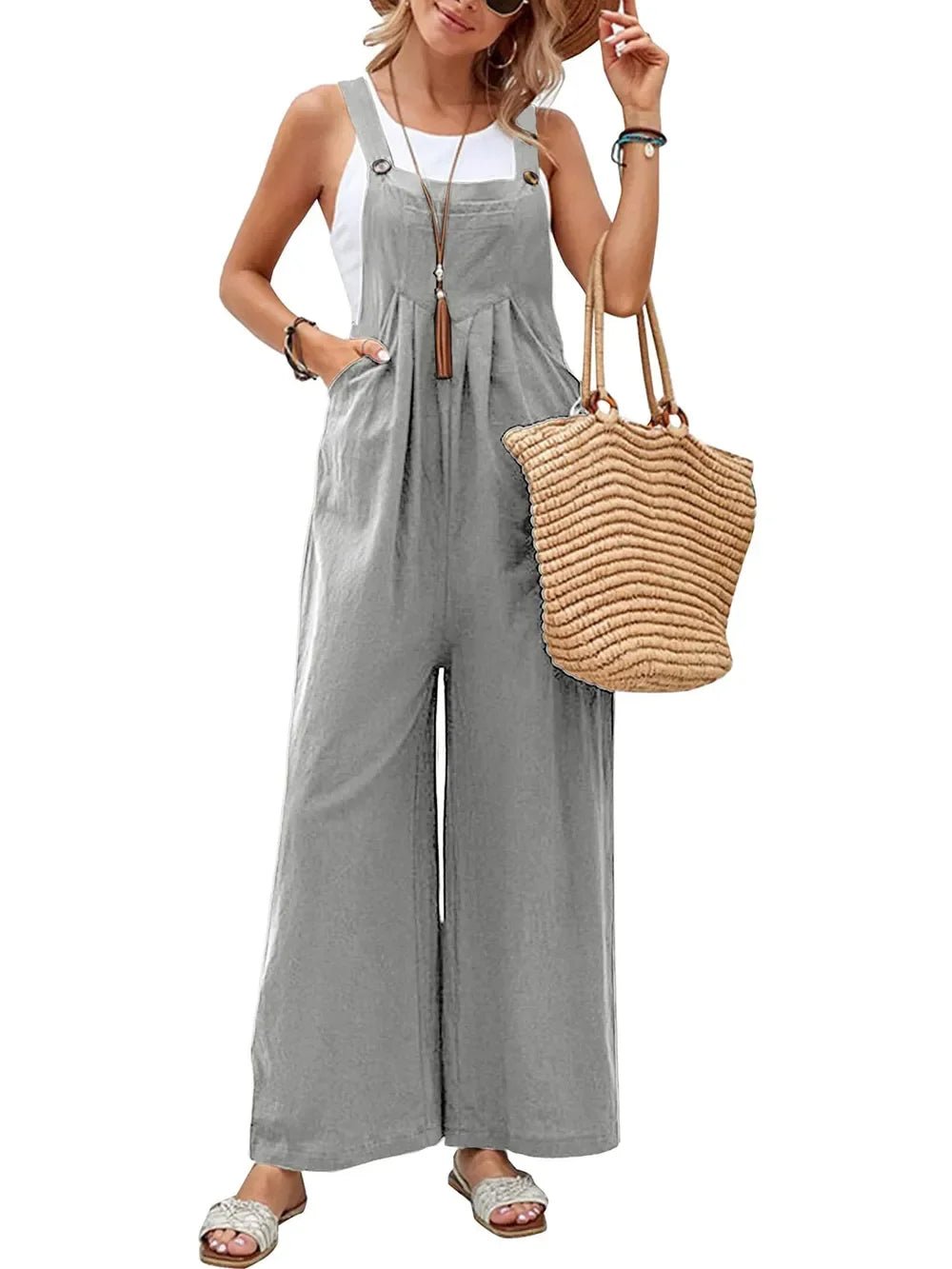 Full Size Square Neck Wide Strap Overalls - minbolu -