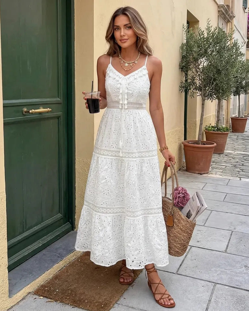Eyelet Embroidered Cami Dress with Tassel Detail