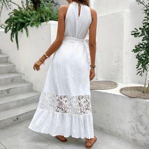 Halter Lace Detail Boho Maxi Cami Dress - Sleeveless Summer Dress - Maxi Dress - minbolu