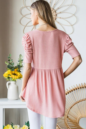 Heimish Waffle Knit Babydoll Top - minbolu -