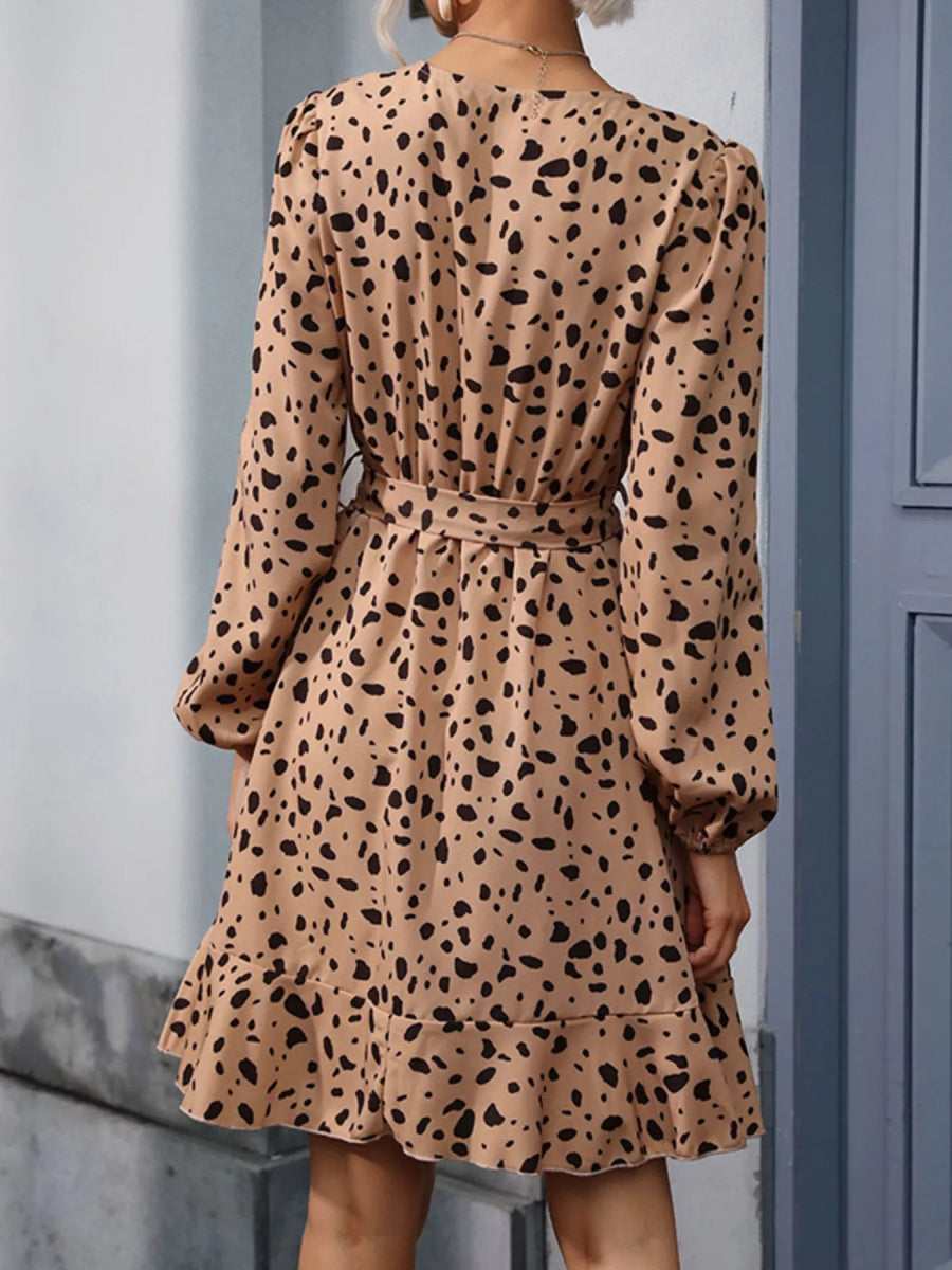 Leopard Surplice Wrap Mini Dress - minbolu -