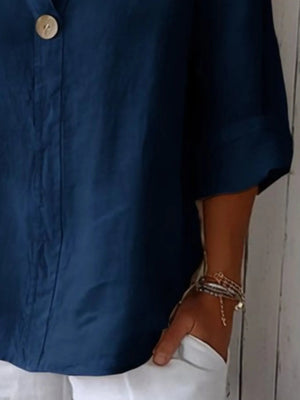 Linen Blend Notched Blouse - Lightweight Minimalist Top for Women - minbolu -