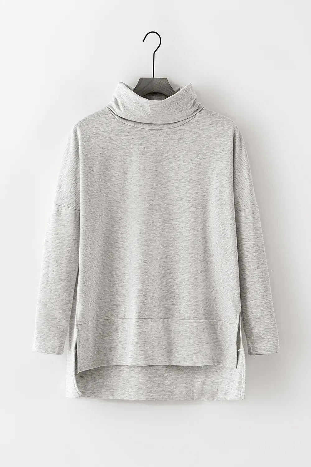 Long Sleeve Blouse - Side Slit High-Low Cowl Neck Style - minbolu -