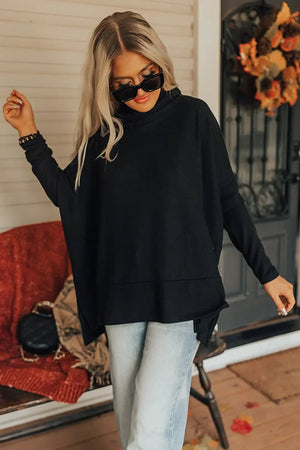 Long Sleeve Blouse - Side Slit High-Low Cowl Neck Style - minbolu -