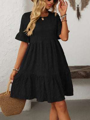 Mandy Ruched Half Sleeve Boho Dress - minbolu -