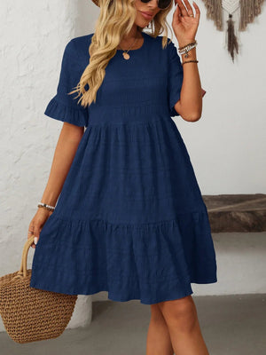 Mandy Ruched Half Sleeve Boho Dress - minbolu -