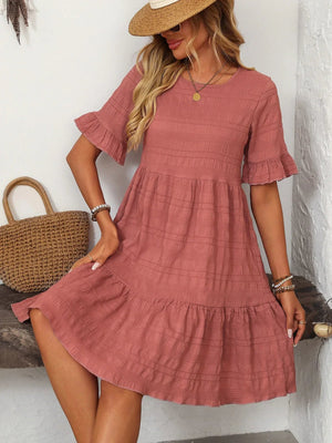 Mandy Ruched Half Sleeve Boho Dress - minbolu -