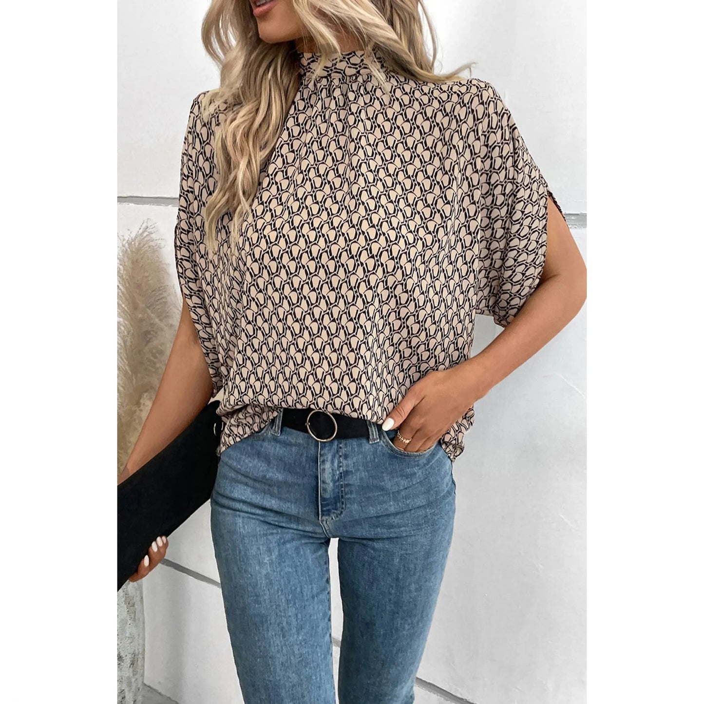 Tie Back Slit Half Sleeve Blouse