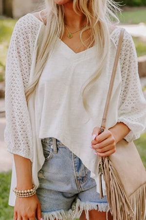 Openwork High-Low Oversized Top - minbolu -