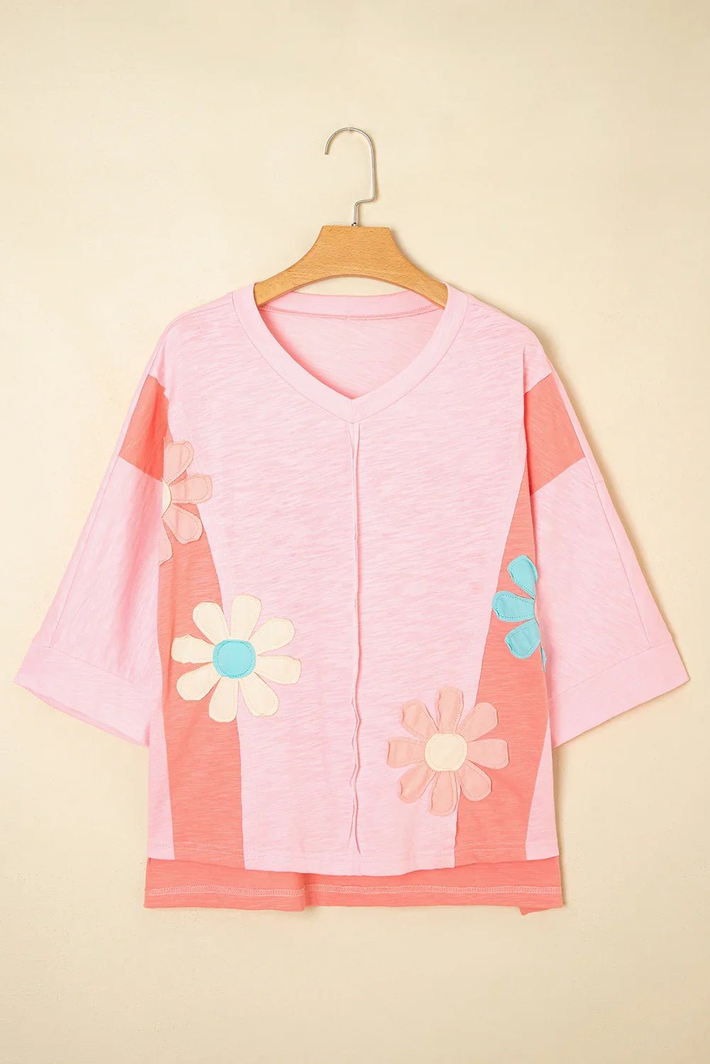 Pink Flower Patched Exposed Seam Top – Feminine and Modern - minbolu -