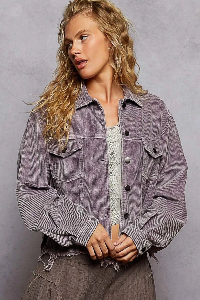 POL Button Down Corduroy Trucker Jacket - minbolu -