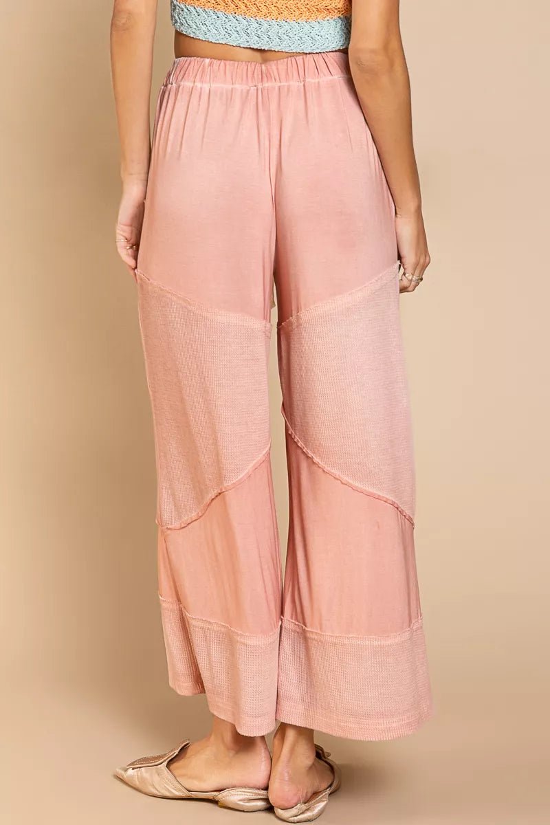 POL Wide Leg Drawstring Pants - Ribbed Boho Culottes with Pockets - minbolu -