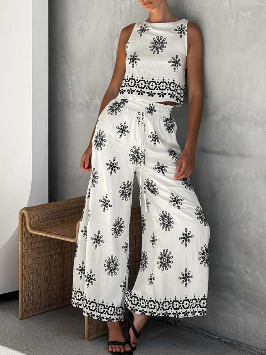 Boho Clothing Set - Geometric Print Tank and Pants | Versatile Two-Piece - minbolu -