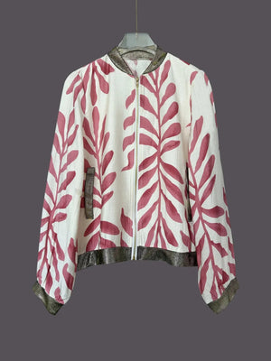 Printed Zip Up Long Sleeve Jacket - minbolu -