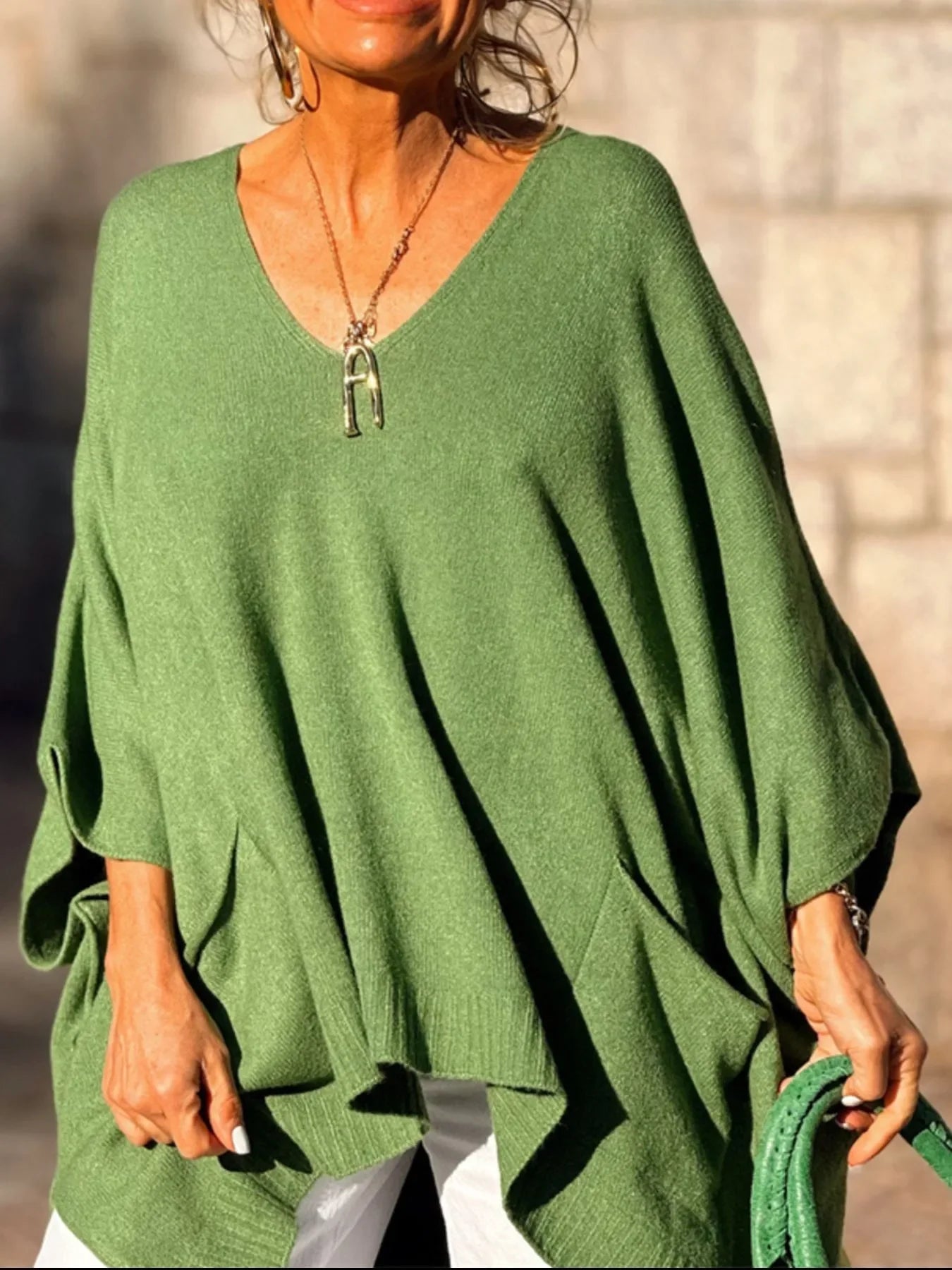 Ribbed Hem V-Neck Sweater - minbolu -