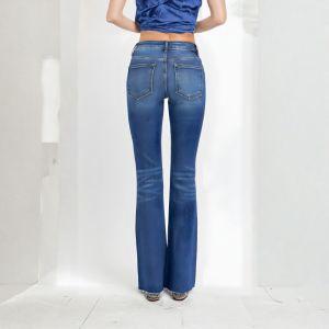 RISEN Distressed Mid Rise Flare Leg Jeans - Mid - Rise Jeans - minbolu