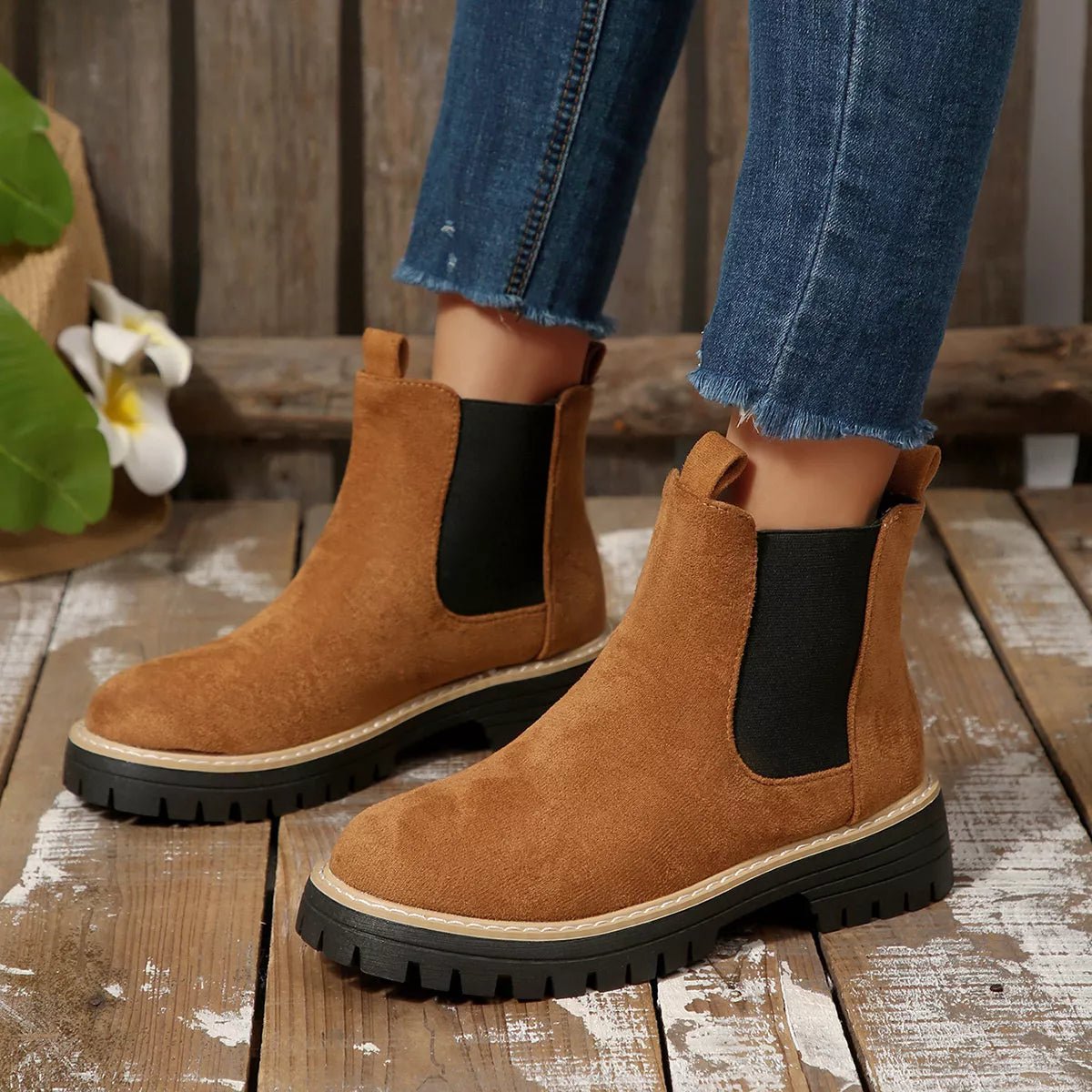 Round Toe Block Heels Boots - minbolu -