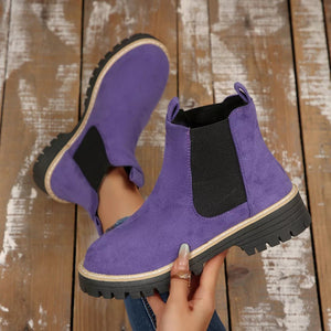 Round Toe Block Heels Boots - minbolu -