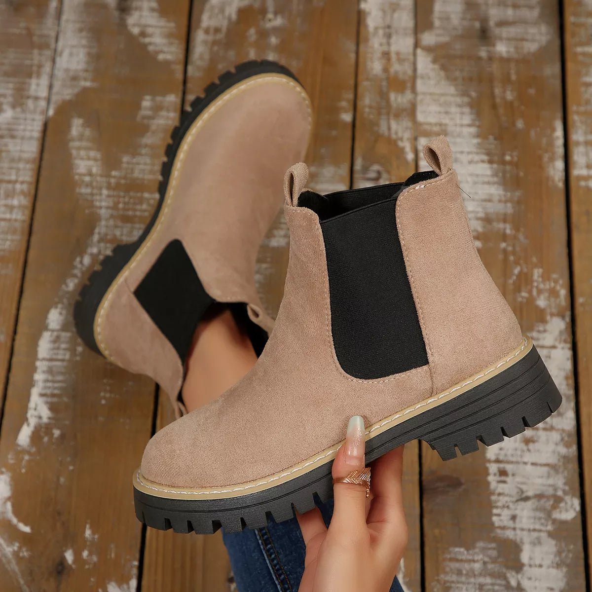 Round Toe Block Heels Boots - minbolu -
